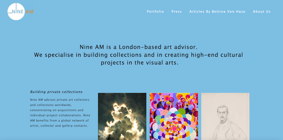 website for art consultancy Nine AM